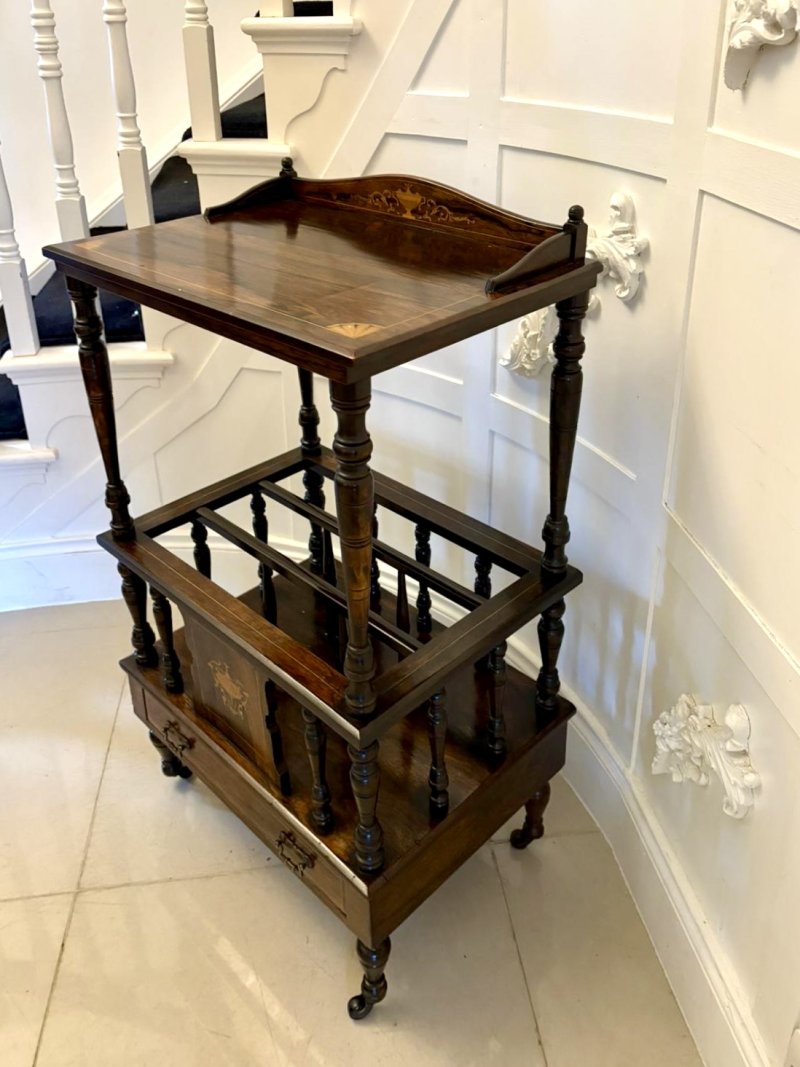 Antique Victorian Quality Rosewood Inlaid Canterbury - Image 5